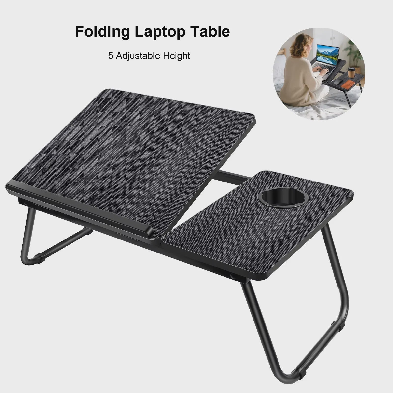 Multifunctionele Opklapbare Laptoptafel met Bekerhouder - Verstelbaar & Draagbaar Hout
