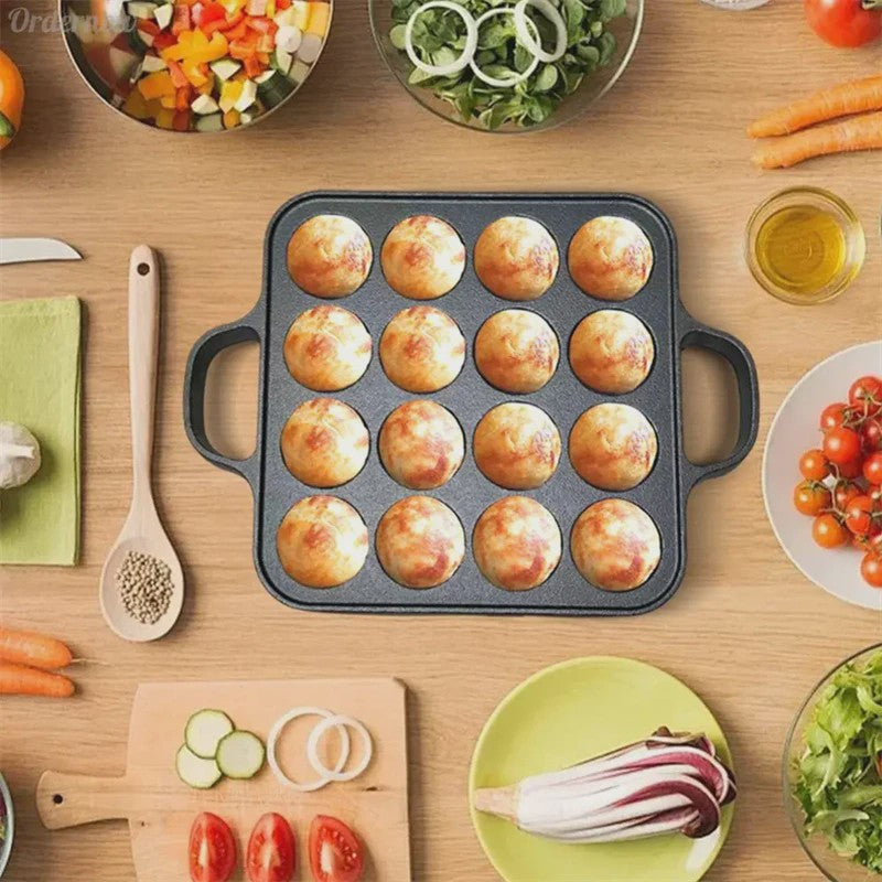 Gietijzeren Takoyaki Pan met 16 Holtes - Non-Stick Octopus Bal Maker