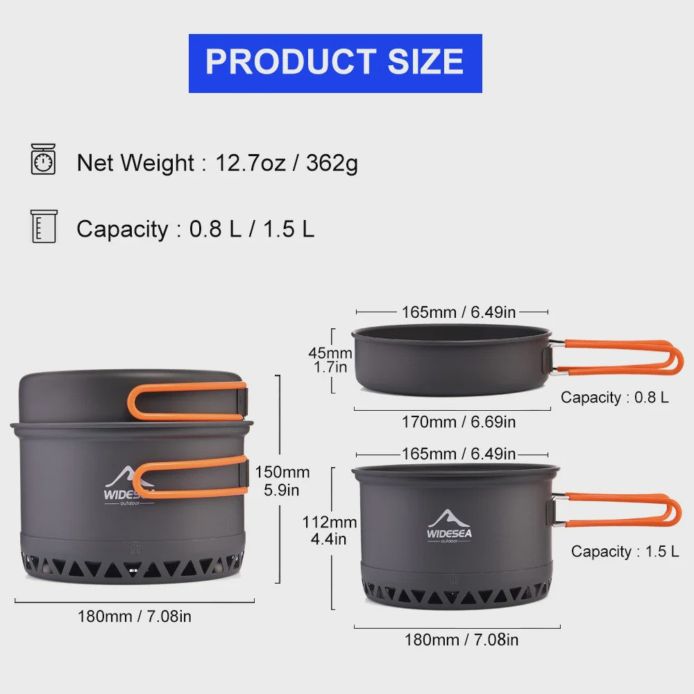 Widesea Camping Kookset 1.3L/2.3L Outdoor Potten & Pannen Set - Lichtgewicht Aluminium