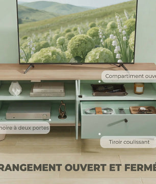 SediaXL TV Meubel 120 cm Lichtgroen met 2 Deuren, Lade en Open Vak - Geschikt voor TV's tot 36 inch