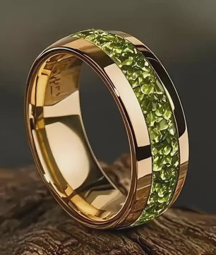 Luxe Groene Kristalstenen Ringen voor Mannen - 8mm Roestvrij Staal Trouwband