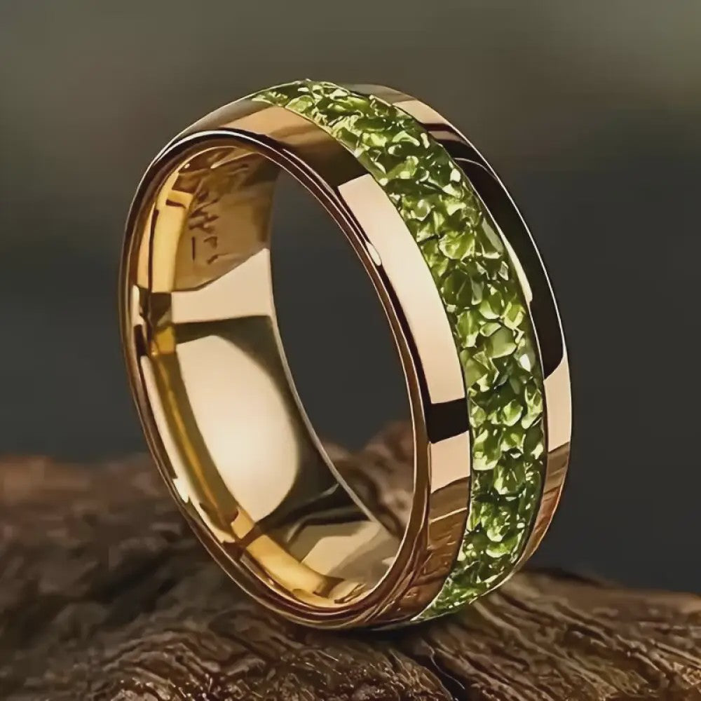 Luxe Groene Kristalstenen Ringen voor Mannen - 8mm Roestvrij Staal Trouwband