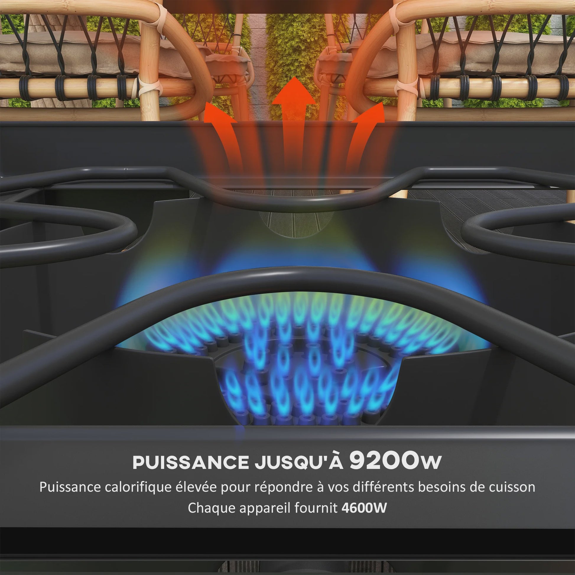 Outsunny Draagbaar Dubbel Propaan Gasfornuis - 92000 BTU/u - Afneembare Poten voor Buiten & Camping
