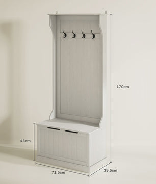 Witte Kapstok met Schoenenbank en Opbergruimte - 4 Haken, 71.5x39.5x170 cm