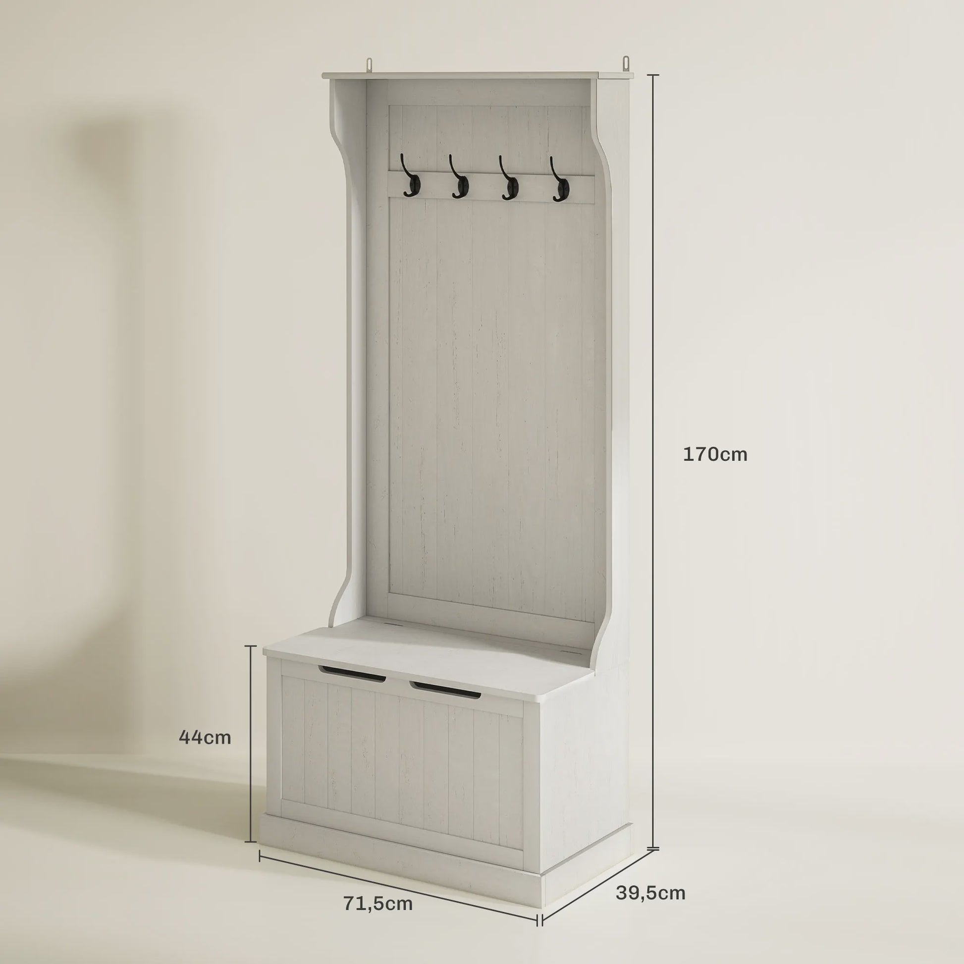 Witte Kapstok met Schoenenbank en Opbergruimte - 4 Haken, 71.5x39.5x170 cm
