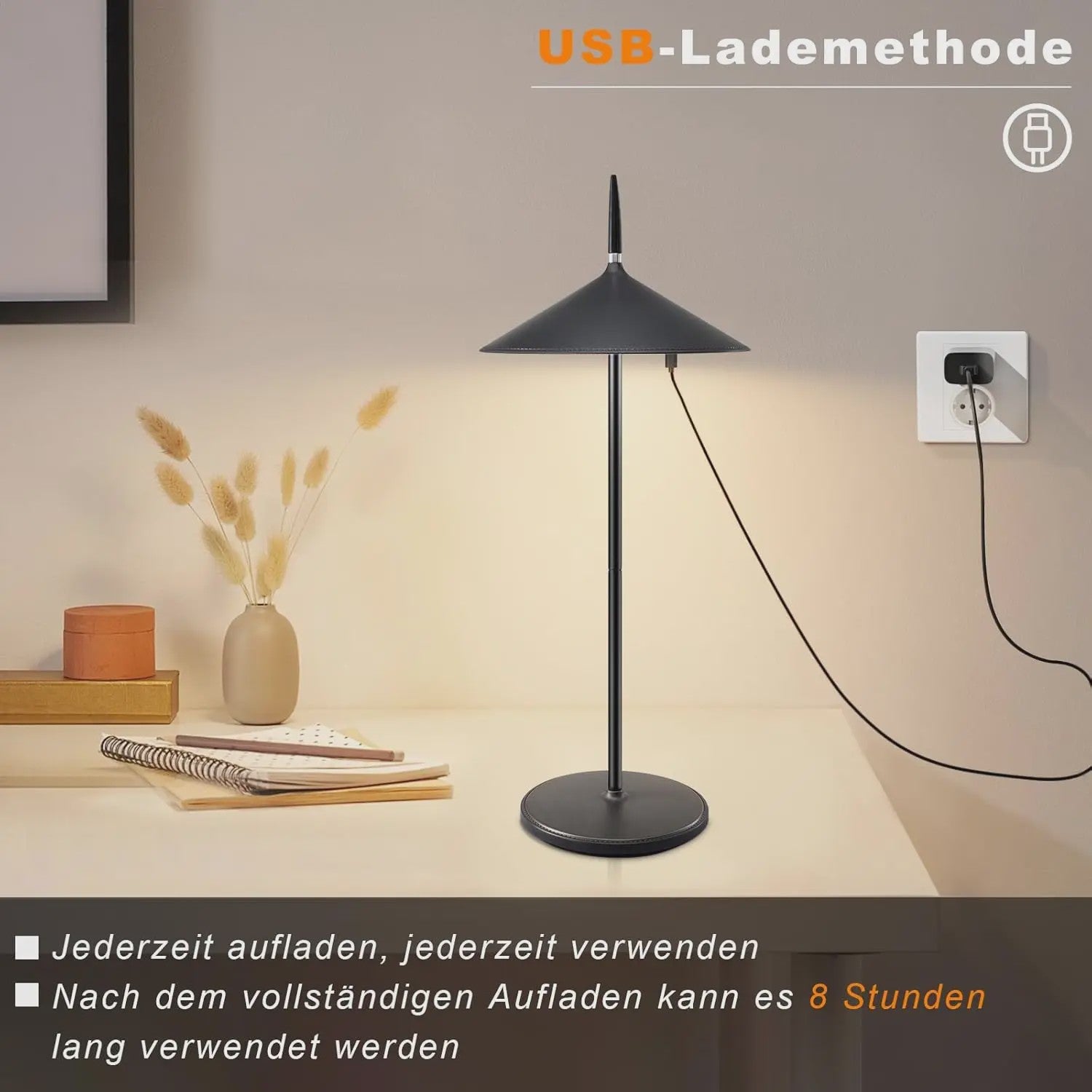 Draadloze LED Tafellamp Oplaadbaar met USB-C, Dimbaar & Waterdicht (IP44)