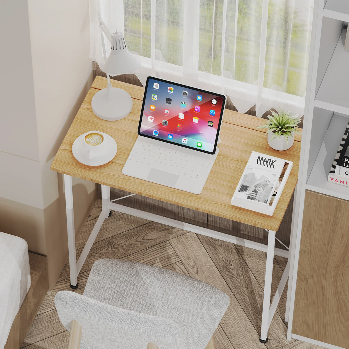 Opvouwbaar Bureau met Wielen en Opbergruimte - 80x45cm - Compact Werkstation