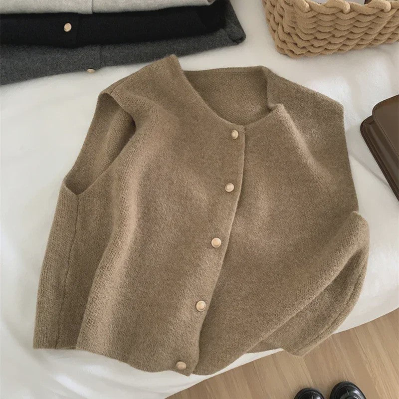 Elegante Gebreide Vest Dames - Mouwloos Vest met Knopen