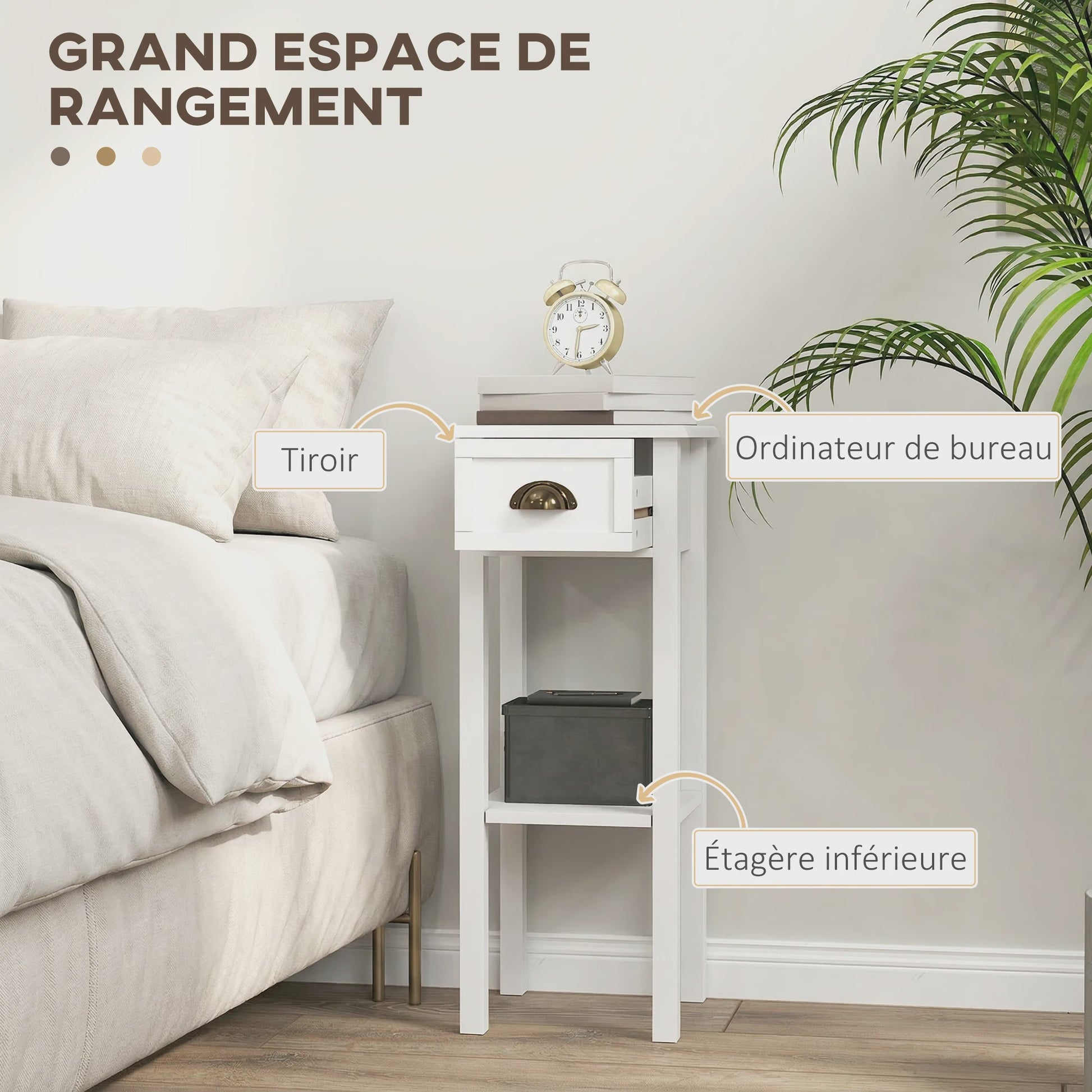 Set van 2 Nachtkastjes met Lade en Plank - Wit, 30x30x75 cm