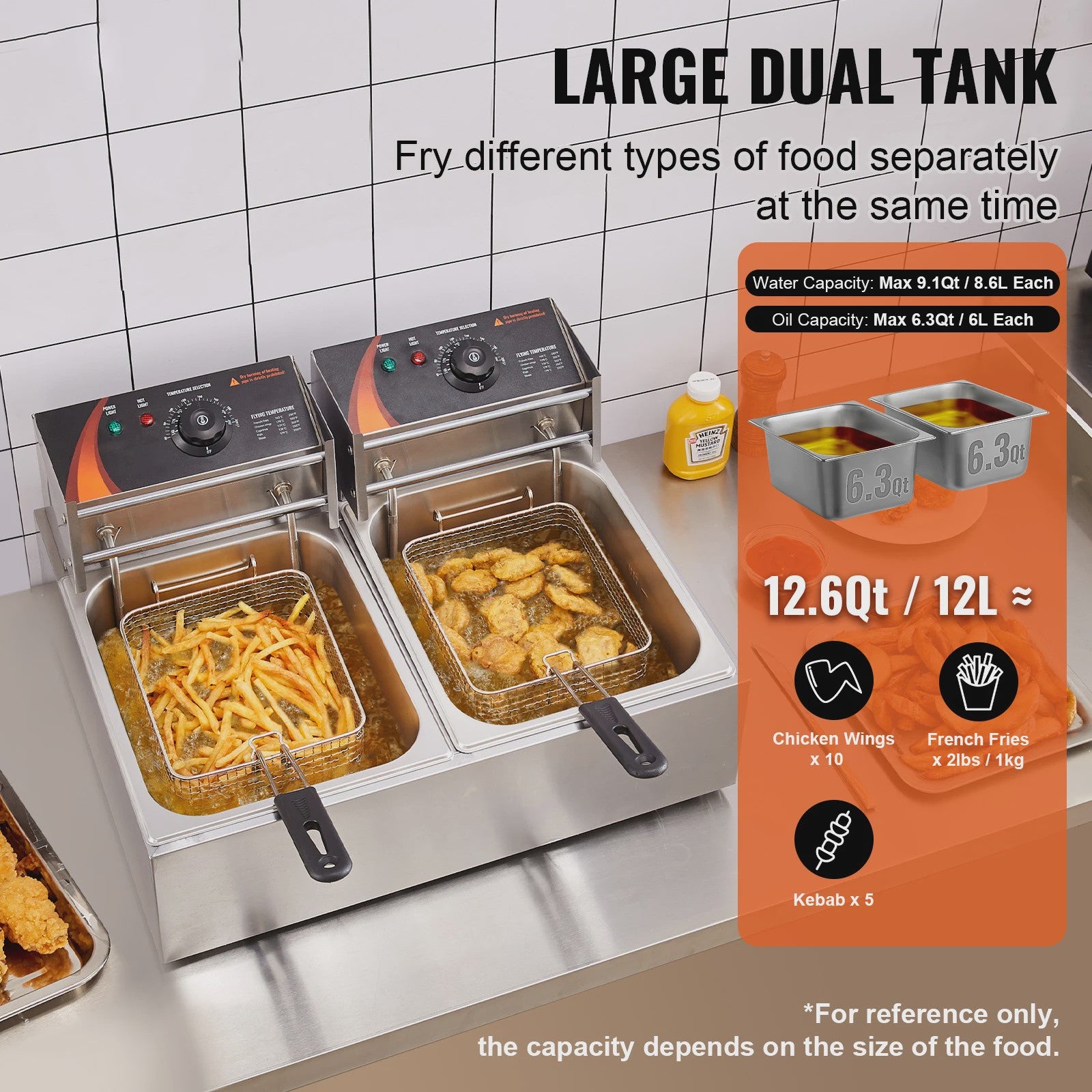 Dubbele Professionele Elektrische Frituurpan 12L - 3000W RVS - Ideaal voor Friet & Kip