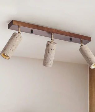 Japanse Wabi-Sabi Plafondlamp: Gele Travertin Spot met 3 Lampen