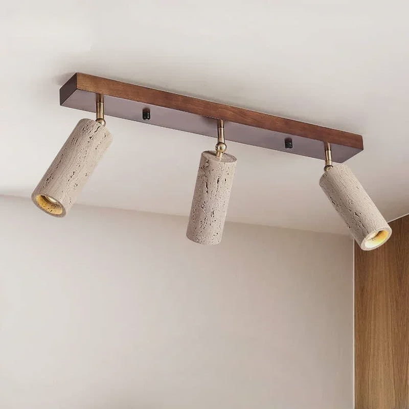 Japanse Wabi-Sabi Plafondlamp: Gele Travertin Spot met 3 Lampen