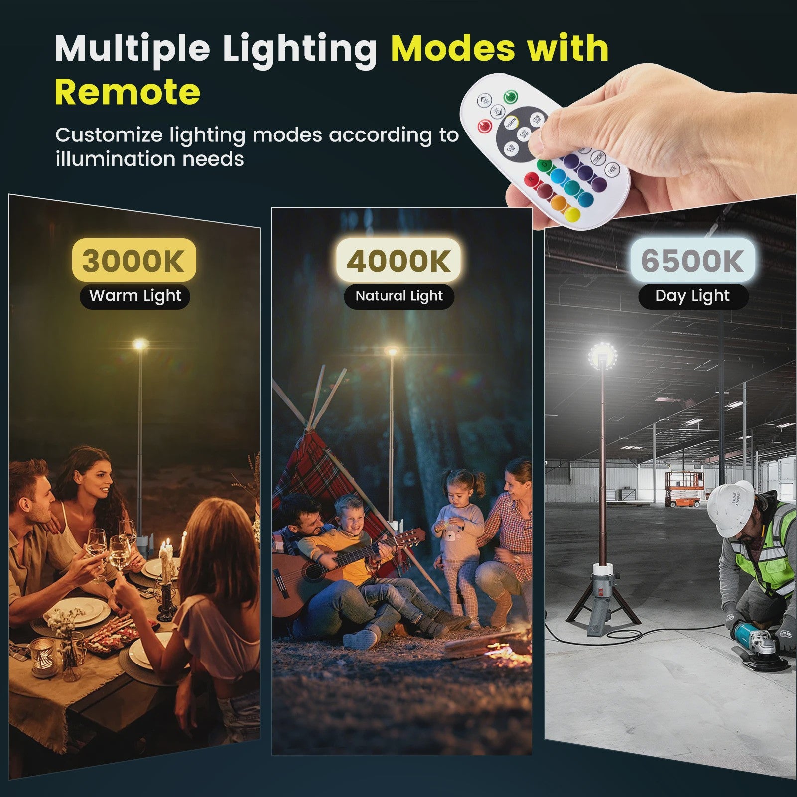 Telescopische Oplaadbare Campinglamp met Statief - LED Spotlight & Tafellamp met 4 Modi