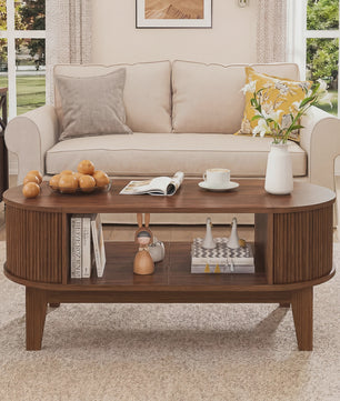 Elegante Retro Koffietafel met Dubbele Verborgen Opbergruimte en Flip-Top, Bruin