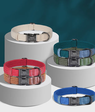 Gepersonaliseerde Hondenhalsband met Naam Gravering - Duurzaam Nylon, Verstelbaar voor Kleine tot Grote Honden