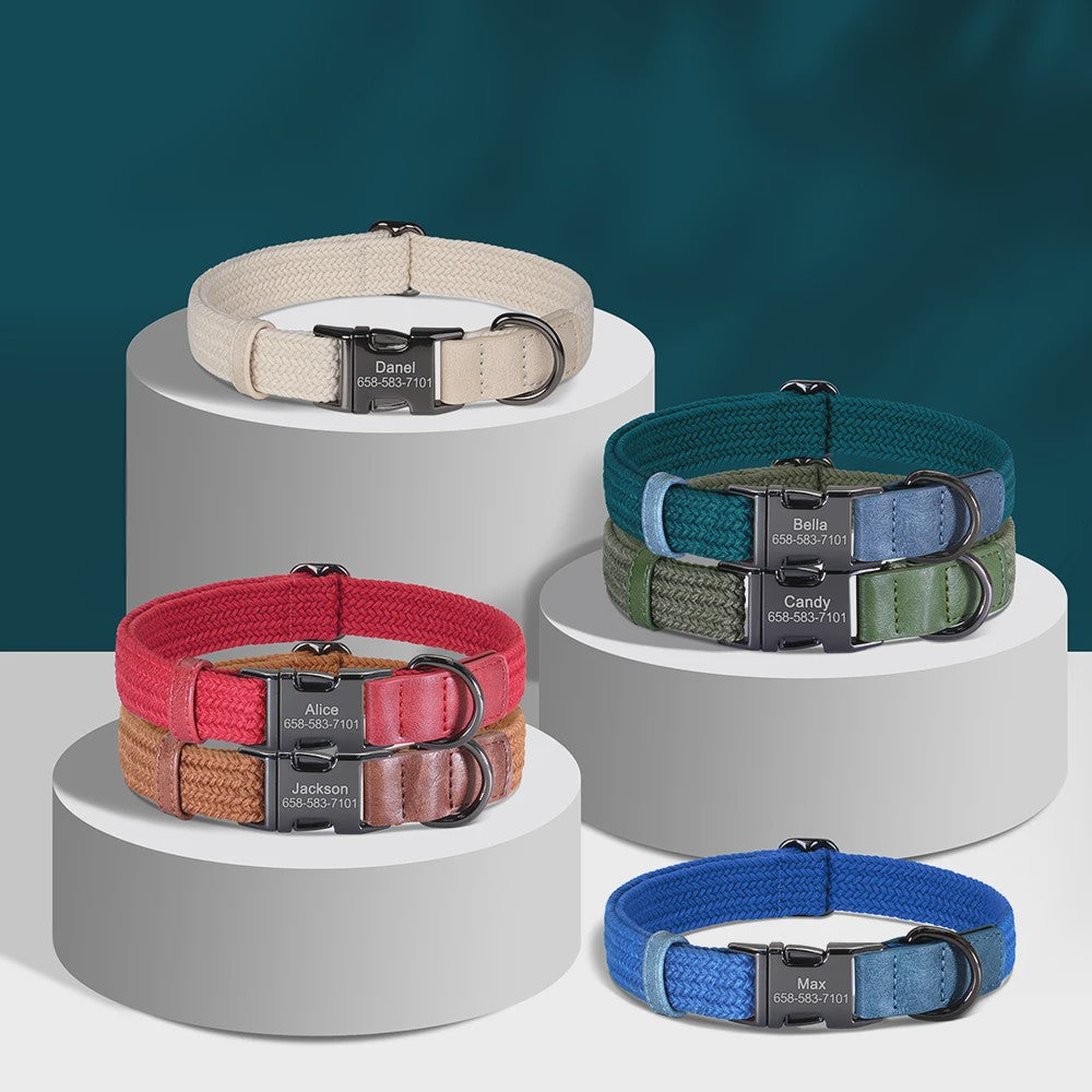 Gepersonaliseerde Hondenhalsband met Naam Gravering - Duurzaam Nylon, Verstelbaar voor Kleine tot Grote Honden