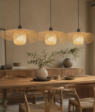 Japanse Wabi Sabi Bamboe Rotan Hanglamp 55cm - Natuurlijk Geweven Plafondlamp