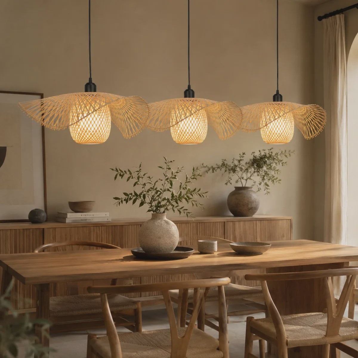 Japanse Wabi Sabi Bamboe Rotan Hanglamp 55cm - Natuurlijk Geweven Plafondlamp