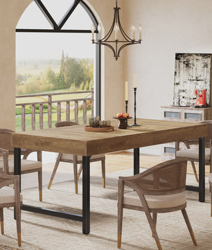 Industriële Eettafel voor 4-6 Personen - 140 cm Houtlook met Zwart Metaal