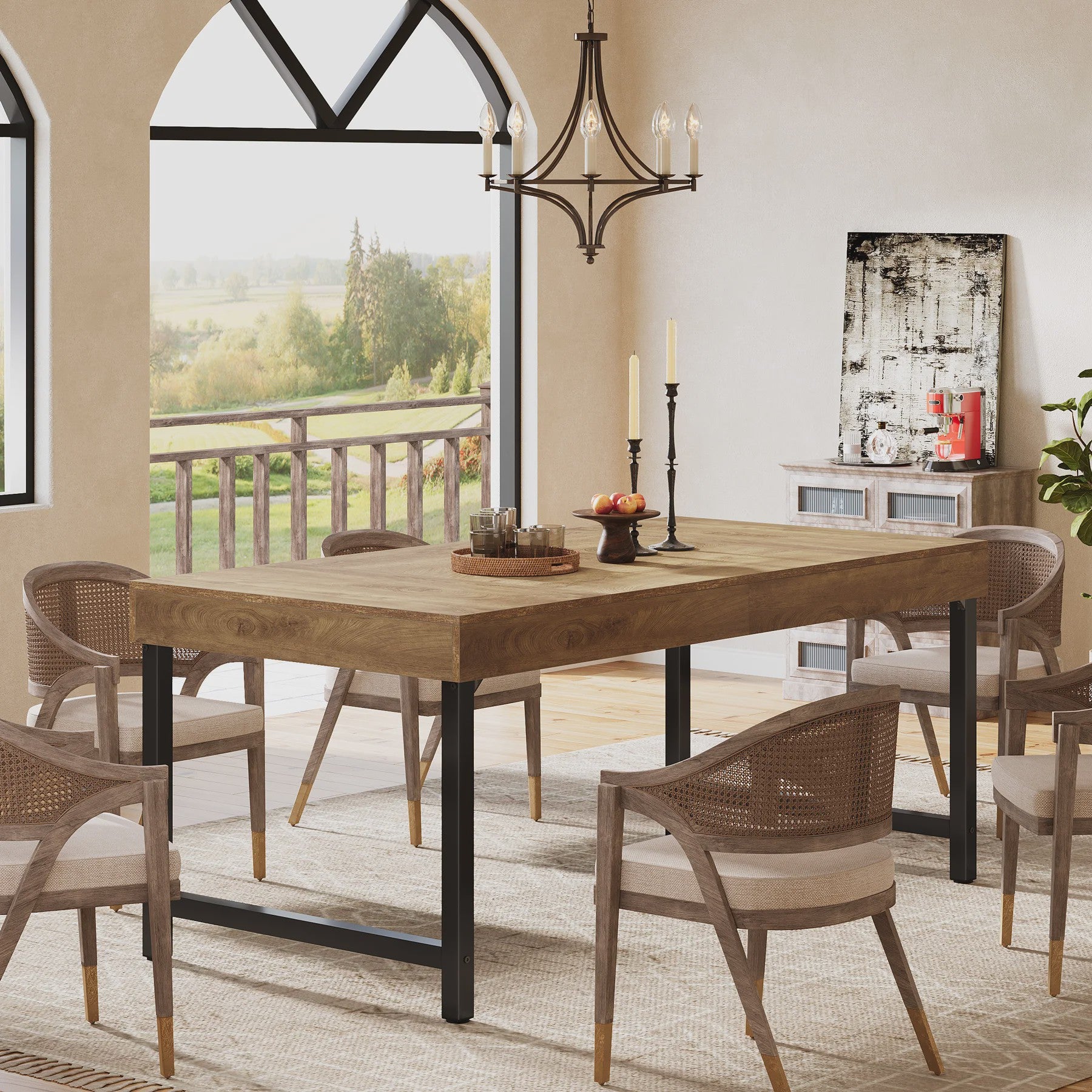 Industriële Eettafel voor 4-6 Personen - 140 cm Houtlook met Zwart Metaal