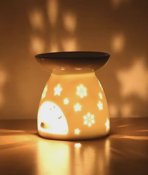 Handgemaakte 2-in-1 Keramische Oliebrander & Nachtlampje voor Essentiële Oliën, Yoga en Spa