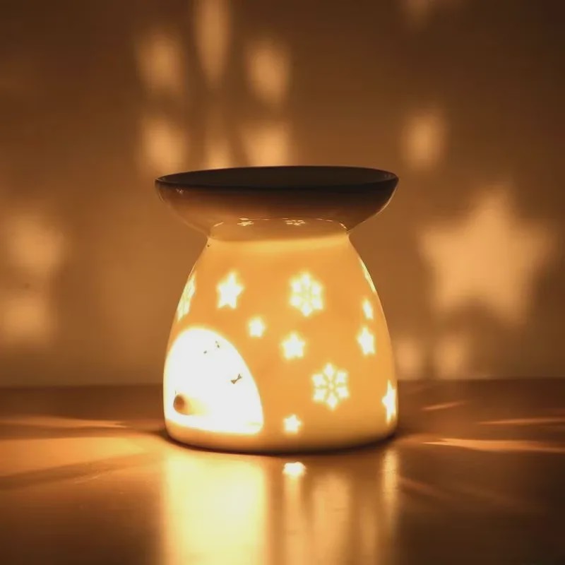Handgemaakte 2-in-1 Keramische Oliebrander & Nachtlampje voor Essentiële Oliën, Yoga en Spa