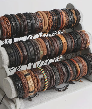 Set van 20 Handgemaakte Leren Armbanden voor Heren & Dames - Etnisch & Bohemien Stijl