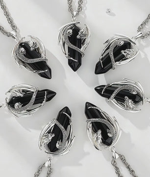 Obsidiaan Draak Ketting - Vintage Kristal Hanger met Spirituele Kracht voor Mannen en Vrouwen