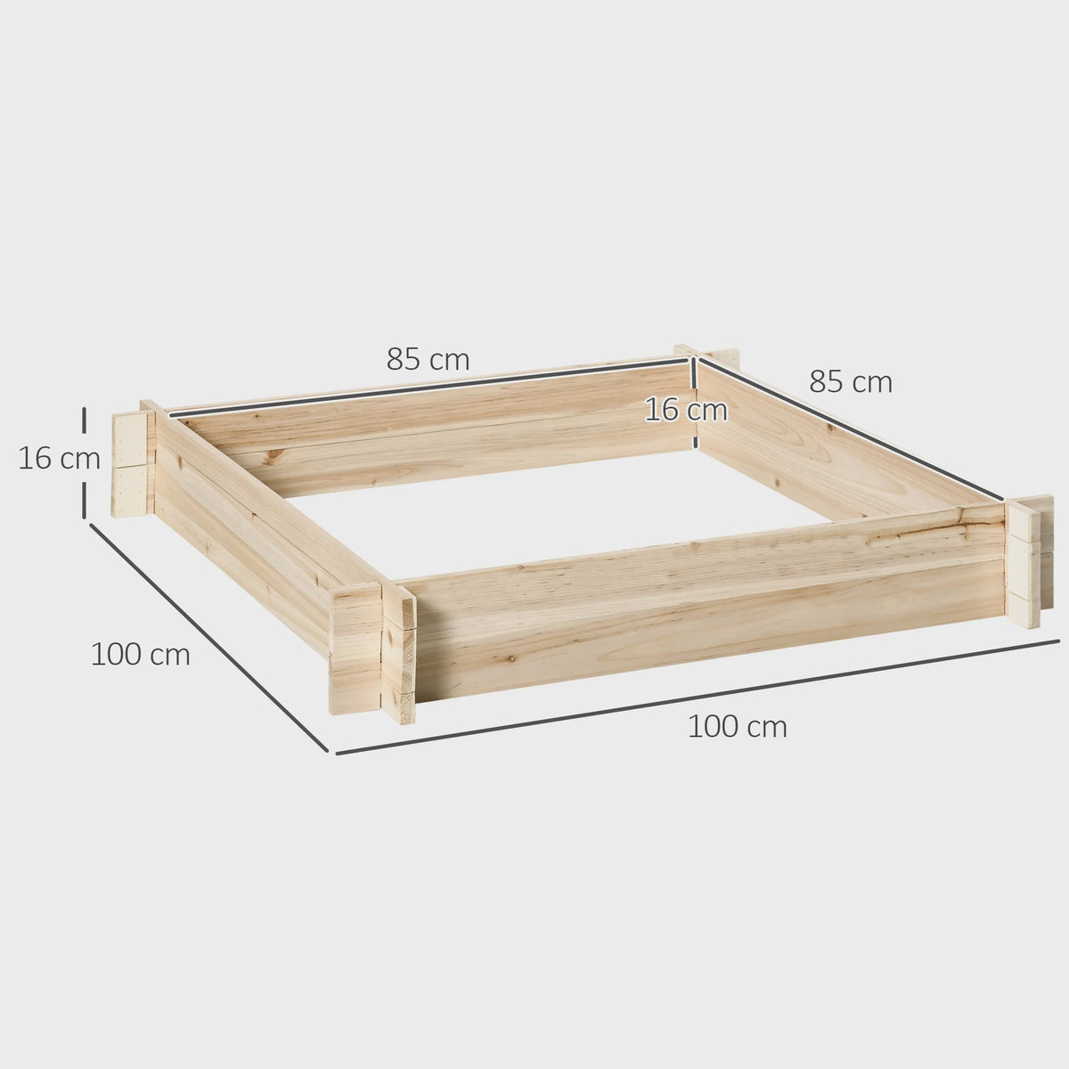 Outsunny Houten Verhoogde Stadstuin Bak - 100x100x16cm Natuurlijk