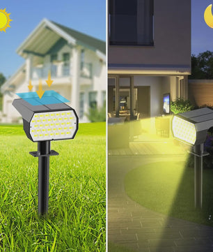 Solar Tuinspots Buiten - 74 LED, 3 Kleuren, IP65 Waterdicht, 2-in-1 Grondspots voor Tuin, Pad & Oprit