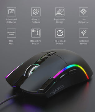 HXSJ X1 Bedrade Gaming Muis: Ergonomisch, RGB Verlichting, 8 Macro Knoppen & 7200 DPI