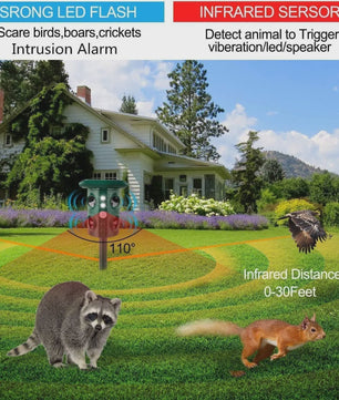 Solar Ongedierteverjager met Ultrasoon Geluid, LED Licht & Vibratie - Tuin & Gazon
