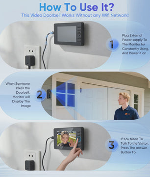 Draadloze Videodeurbel met 4.3'' Scherm - HD Beeld, Tweeweg Audio & Nachtzicht - Geen WiFi Nodig
