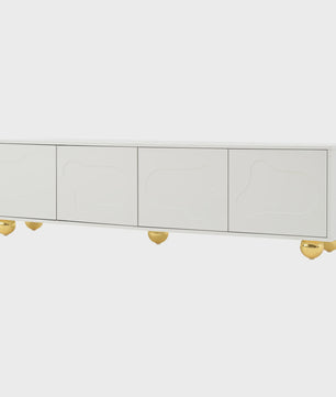 180cm Wit TV-meubel met Cloud Design, 4 Deuren, Geschikt voor 75-inch TV's