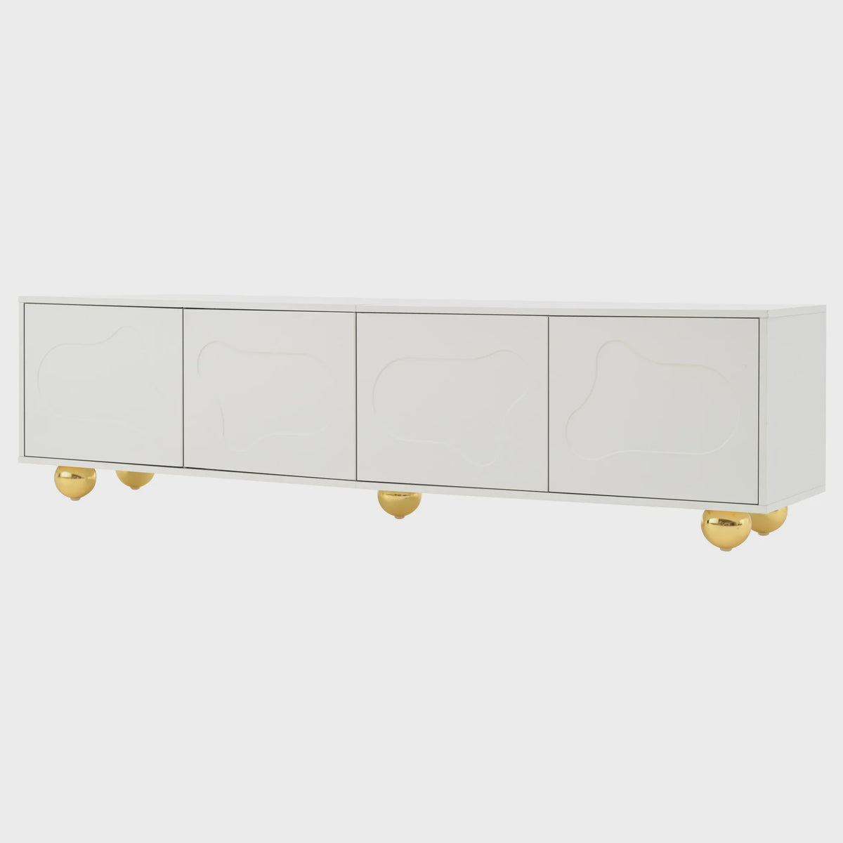 180cm Wit TV-meubel met Cloud Design, 4 Deuren, Geschikt voor 75-inch TV's