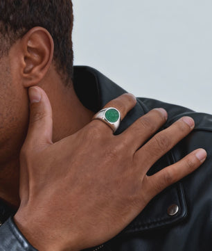 Stijlvolle Heren Ring van Natuursteen (Turquoise/Groen) - Roestvrij Staal Zegelring