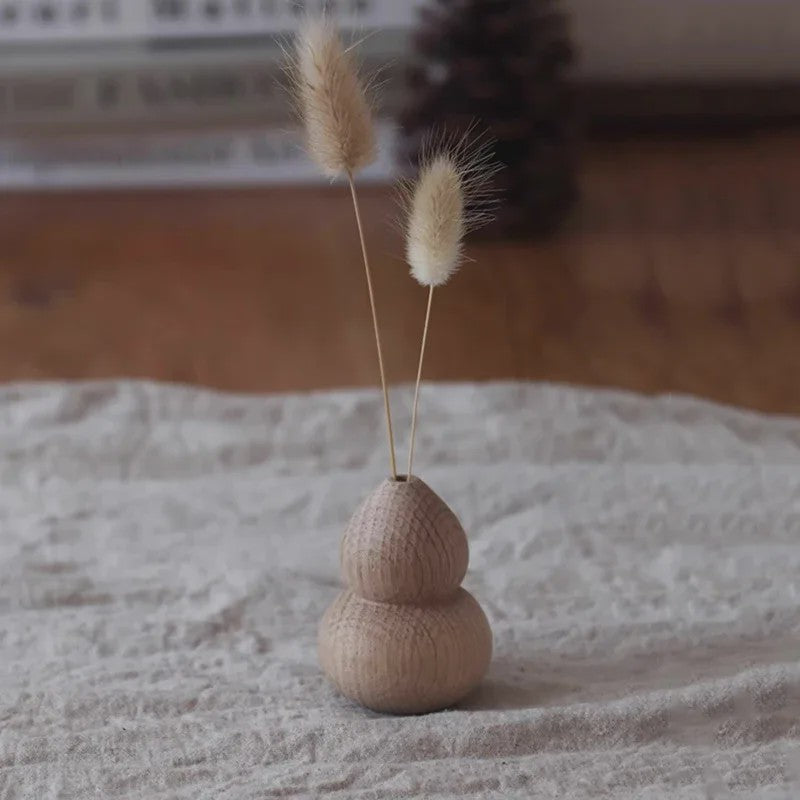 Houten Vaas Japandi Stijl - Decoratieve Vaas voor Bloemen & Interieur