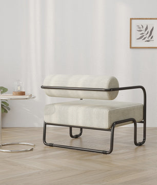 Moderne Corduroy Accent Chair met Zwart Metalen Frame - Stijlvolle Fauteuil voor de Woonkamer