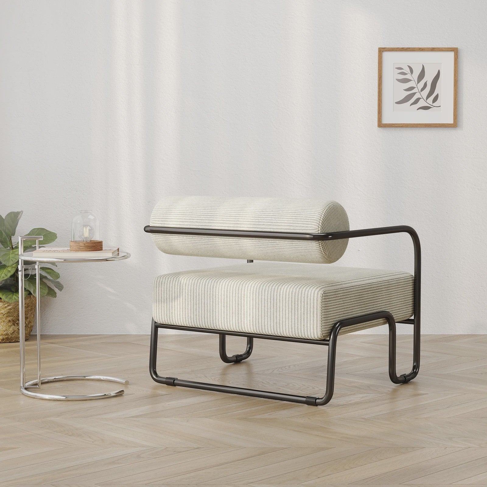 Moderne Corduroy Accent Chair met Zwart Metalen Frame - Stijlvolle Fauteuil voor de Woonkamer