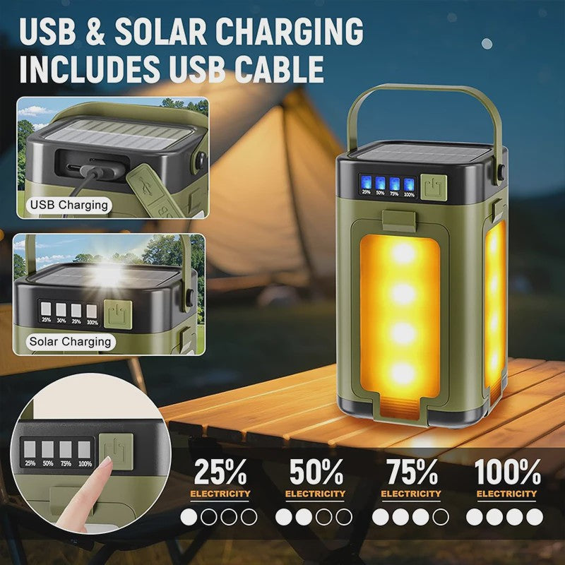 Oplaadbare Solar Camping Lantaarn - Multifunctioneel, 6 Lichtstanden & IPX4 Waterdicht