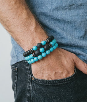 Set van 3 Heren Armbanden: Tijgeroog, Lavasteen & Onyx - Natuursteen