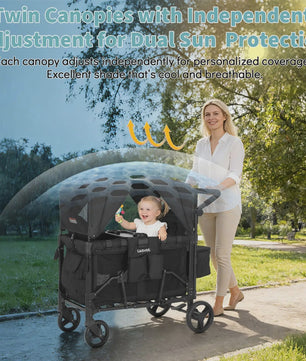 Dubbele Kinderwagen Wagentje 2-in-1 Opvouwbaar met Zonnekap & Snacktray - All-Terrain