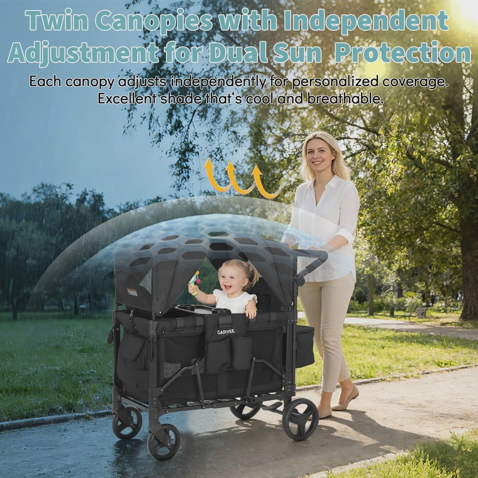 Dubbele Kinderwagen Wagentje 2-in-1 Opvouwbaar met Zonnekap & Snacktray - All-Terrain