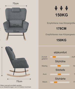 Luxe Schommelstoel met Voetenbank en Hoofdsteun - Comfortabele Fauteuil met Zijvak