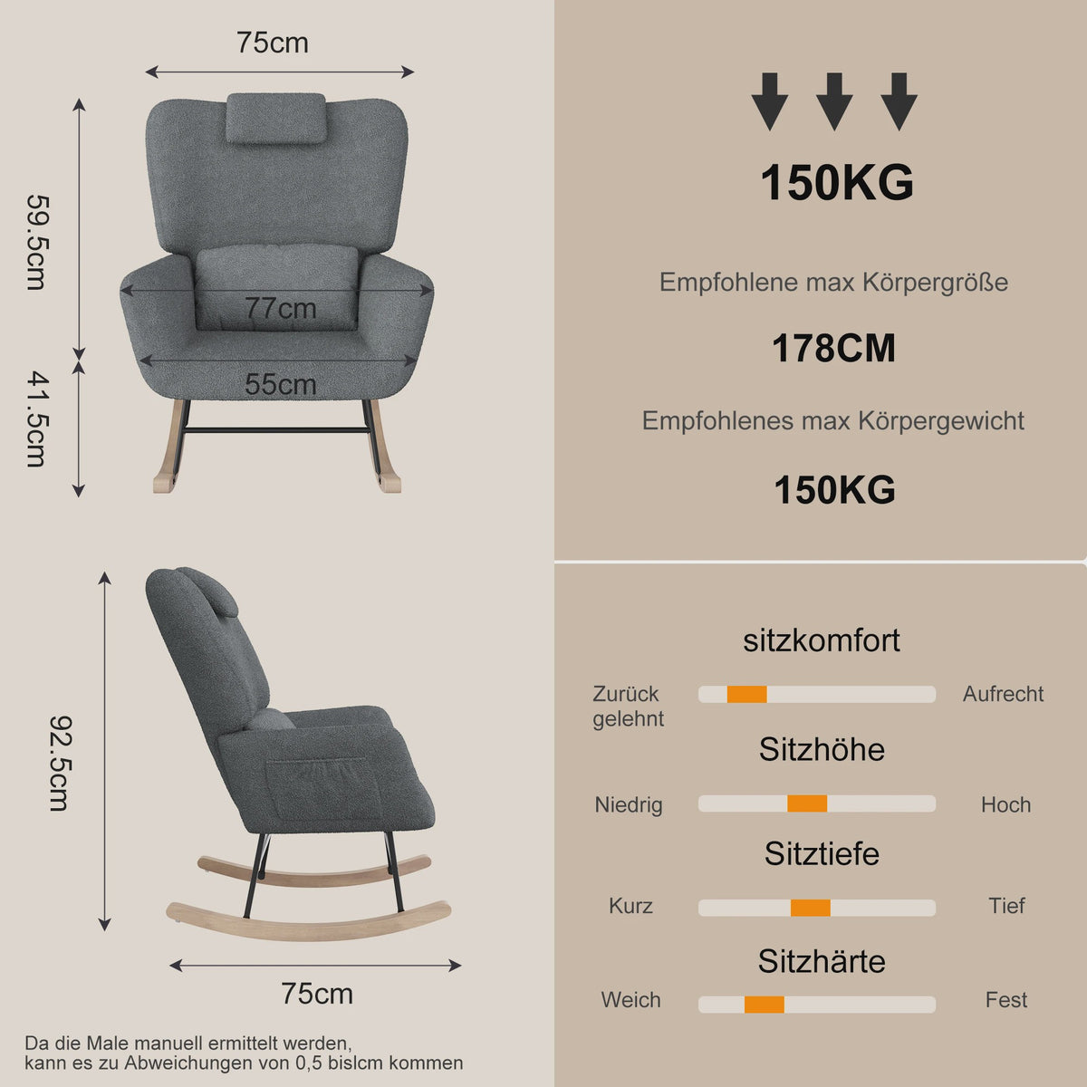 Luxe Schommelstoel met Voetenbank en Hoofdsteun - Comfortabele Fauteuil met Zijvak