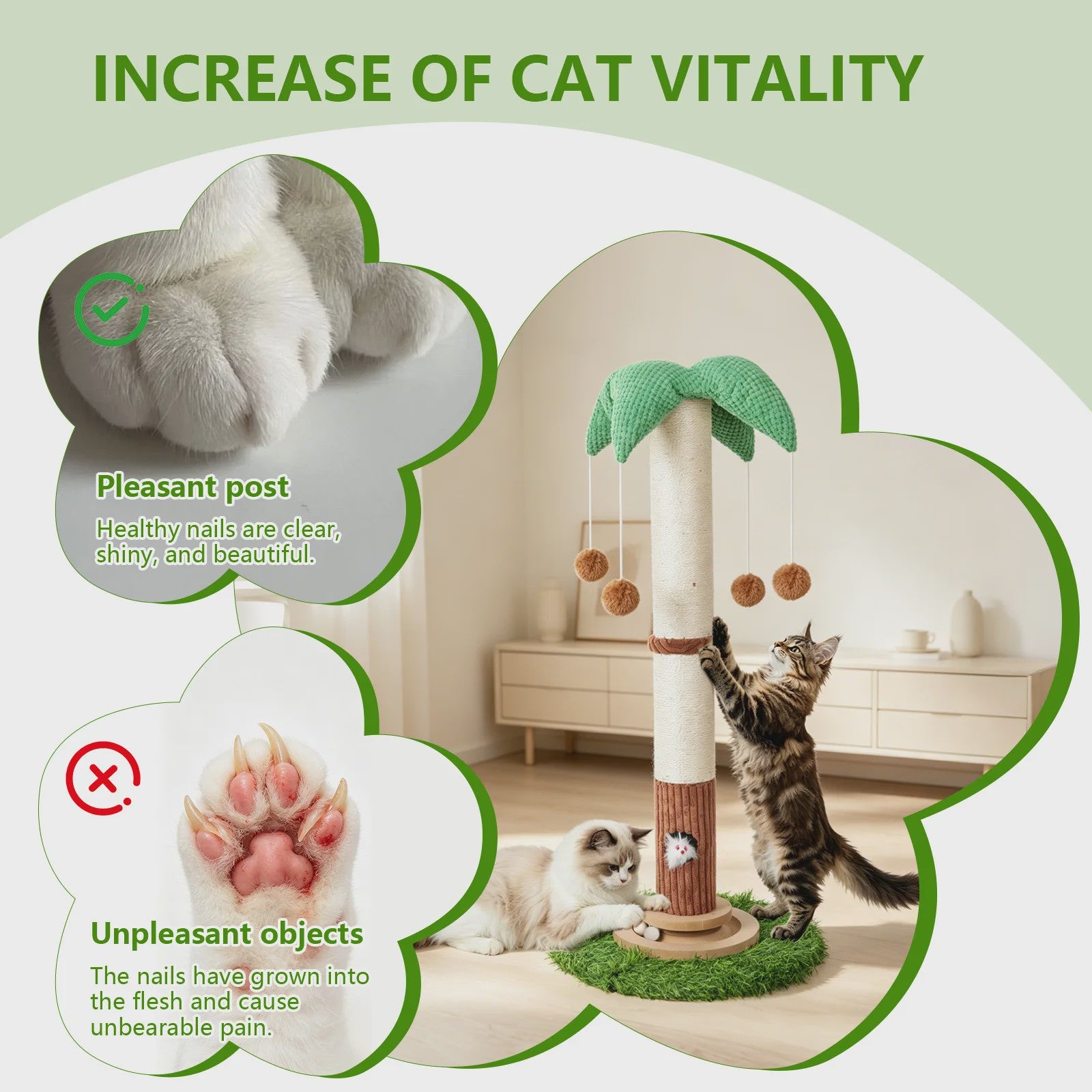Luxe Kattenkrabpaal met Hangende Bal en Speeltoren - Natuurlijk Sisal Touw