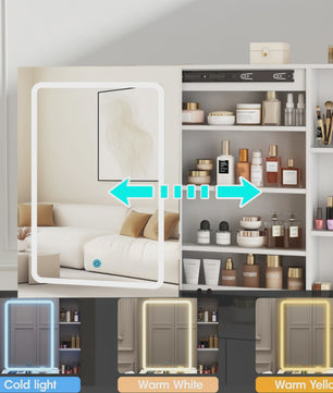 Dressing Tafel met LED Spiegel, 4 Lades en 1 Deur - Wit, Elegant & Modern