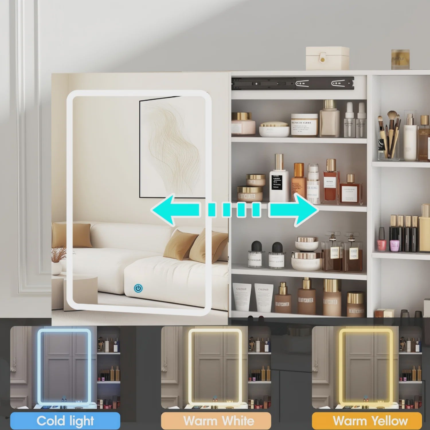 Dressing Tafel met LED Spiegel, 4 Lades en 1 Deur - Wit, Elegant & Modern