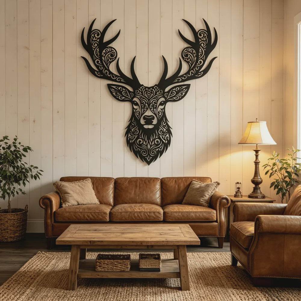 Metalen Wanddecoratie Hertenkop Rustiek - Sfeervolle IJzeren Hanger voor Binnen & Buiten