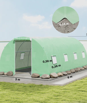 Outsunny Tunnelkas 18m² - 6x3x2m - Groene PE Tunnelkas met Ritsdeur en Ramen